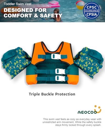 Image of AEOCOO Puddle Float Jumper for Swiming, Toddler Swim Vest for Water Play, Pool Floats with Swimming Arm Floaties Swim Jacket & Water Wings for Kids Swimmies, Boys, Girls, Ninos