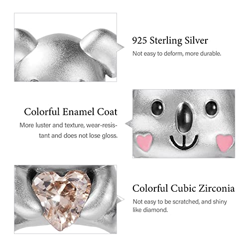 Image of GNOCE Embraces Heart Gemstone Bead Charms 925 Sterling Silver Wolf Fox Bear Husky Hedgehog Astronaut Chihuahua Dinosaur Rabbit Koala Axolotl Angel Tiger Dog Unicorn Cat Jewelry Gift for Women
