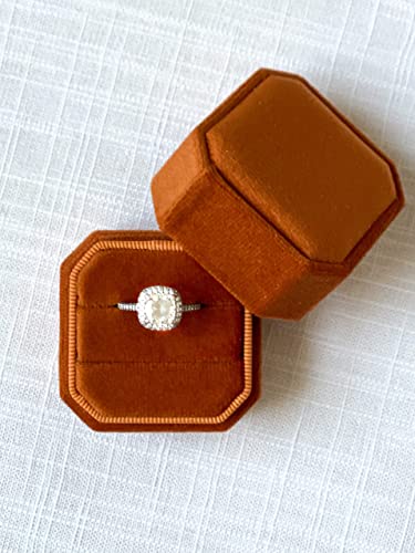 Velvet Ring Box - Ring Box, Ring Bearer Box - Double Storage, Soft Fabric - Perfect for Weddings, Engagement, Photography - Decorative & Functional Gifts for Brides (Rust)