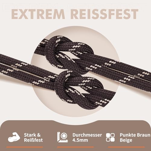 Stepace Rund Schnürsenkel [2 Paar] Reißfest Schuhbänder für Wanderschuhe Arbeitsschuhe Trekkingschuhe, ca. 4,5 mm Durchmesser, 100 cm - 180 cm Länge Kaffee Khaki-120(Punkte)