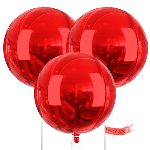 Image of PartyWoo Red Foil Balloons 3pcs Large Round Giant Jumbo 4D Balloons