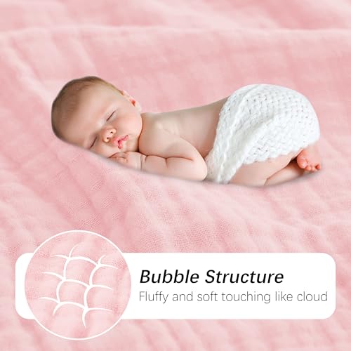 Image of SWEET DOLPHIN Muslin Baby Bath Towels Blanket - 2 Pack 100% Cotton Towel for Babies, Infants, Toddlers - 40x40Inch - Highly Absorbent, Pink