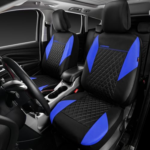 Image of CAR PASS Leather Seat Covers-Universal Quilting Car Seat Cover with 5mm Composite Sponge Inside,Airbag Compatible,Front and Rear Seat Covers for Most Sedan,SUV,Van,Truck(Full Set,Blue)