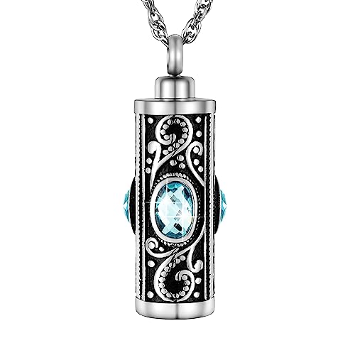 XIUDA Crystal Cremation Urn Necklace for Ashes Keepsake Cremation Jewelry for Human Ashes Stainless Steel Memorial Pendant with Flower
