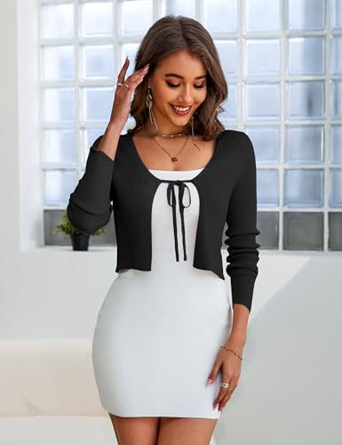 Image of a.Jesdani Women's Shrug Cardigan Sweater Fall Fashion Clothes 2026 | Tie Front Design,Rib Knit Stretch,Cropped Bolero,Shrug,Long Sleeve Warmth,Wedding Party Wear