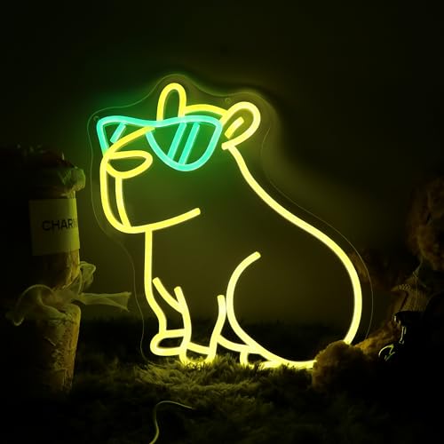 Image of Yellow Capybara Neon Sign USB Powered for Wall Decor, Capybara Neon Night Light Sign Dimmable for Children's Room Party Decor Capybara Lover Birthday Gifts