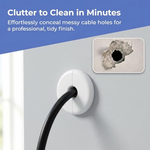 4 Pack de Pasacables de Pared, Cubiertas Blancas de 1.57 Pulgadas, Abertura Dividida para Pasar Cables de Menos de 0.39 Pulgadas, Protectores Redondos para Orificios en Pared, Escritorio o Mueble para Gestión de Cables miniatura 3