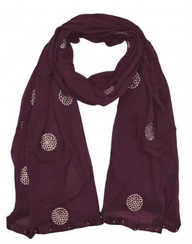 Image of YOUTHQUAKE Golden Floral Embroidery Work Chiffon Dupatta for Womens & Girls with Fancy Moti Lace