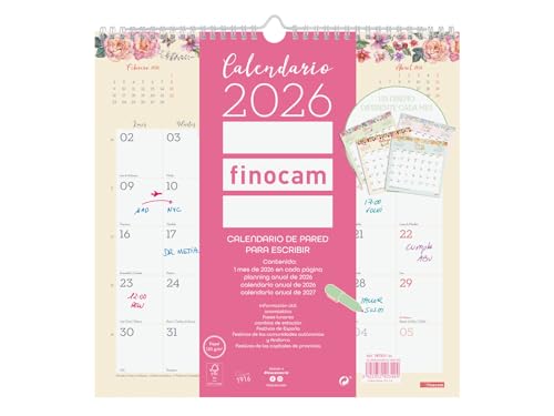 Finocam - Calendario de pared 2026 Mes Vista Enero - Diciembre (12 meses) | Calendario 2026 para anotar | Planificador mensual Design - Español