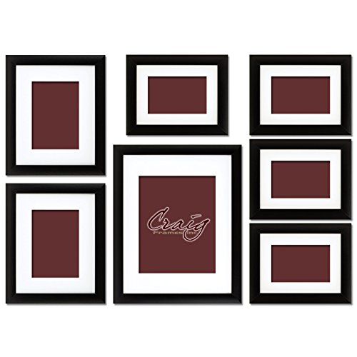 Craig Frames 1WB3BK Picture Frame 7-Piece Wall Set, Black Frames, White Display Mats
