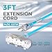 DURATECH 3FT Outdoor Extension Cord, 3-Prong Lighted End, 14Guage/3C SJTW, Heavy Duty Extension Cable for Indoor/Outdoor Use, 15A, 125V, 1875W, for Kitchen and Tool Room, Blue