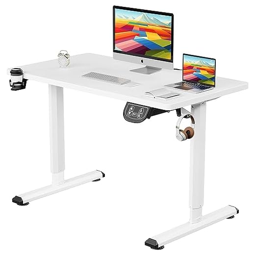 Dripex Escritorio Elevable Eléctrico 110 * 60 * 71-117 cm, Standing Desk Escritorio Ajustable en Altura con Tablero, Función de Memoria y Anticolisión, Blanco