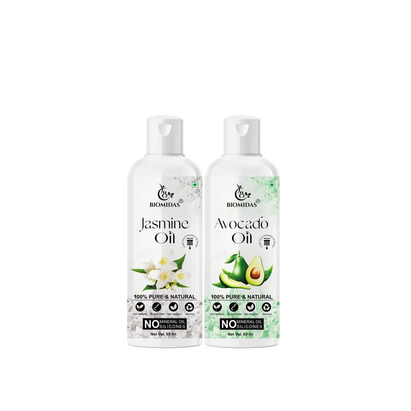 100% Pure Jasmine 60ML & Avocado 60ML Combo For Rapid Hair Growth, Anti Hair Fall, Split Ends & Promotes Softer & Shinier Hair Oil(Pack of 2)