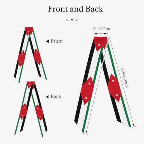 Jordanian flag Women's Lightweight Headband Hood, 46.9 * 3.1 Inch Chic Tie Scarf, Decorative Bandana Long Scarf2