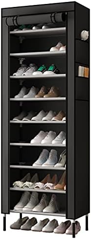 AcornFort S205 Tiers 16mm Extra Thicken Poles Sturdy Shoe Cabinet Storage Organizer Rack Stand 58 x 28 x 170cm with Extra Thicken 420D Oxford Fabric Dustproof Cover Hold Up To 30 Pairs Shoes Black
