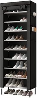 AcornFort S205 Tiers 16mm Extra Thicken Poles Sturdy Shoe Cabinet Storage Organizer Rack Stand 58 x 28 x 170cm with Extra Thicken 420D Oxford Fabric Dustproof Cover Hold Up To 30 Pairs Shoes Black