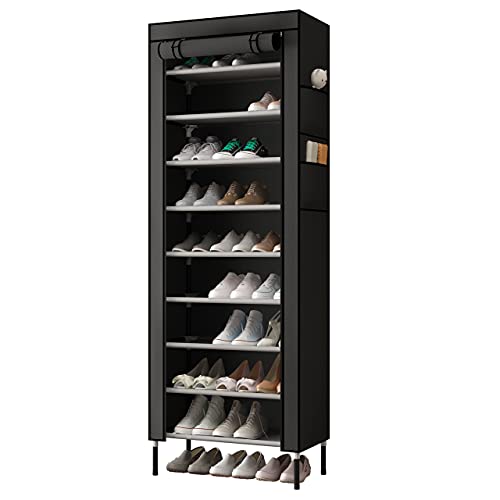 AcornFort S-205 10 Etagen 16 mm extra Dicke Stangen Stabiler Schuhschrank Aufbewahrung Organizer Ständer 58 x 28 x 170 cm mit extra dickem Oxford-Gewebe staubdichter Abdeckung hält bis Schwarz