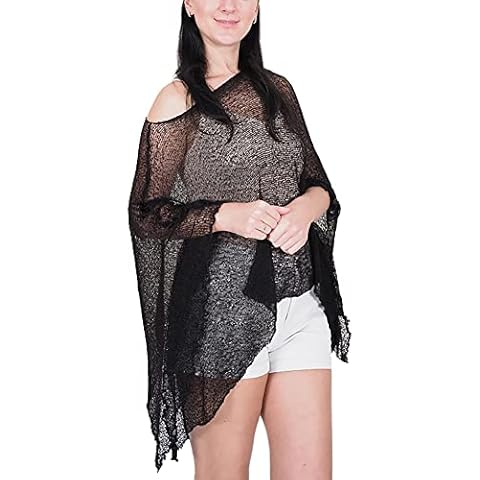 Ikat Ladies Crochet Lace Fish Net Batwing Poncho Black Cover
