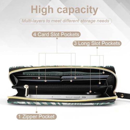 Women Wallets Cartoon Flamingo Leaves Leather Wallet for Women Thin Wallet with Zipper Pocket Card Holder4