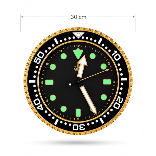 Image of Xtore Striking Nautical Dial Wall Clock for Living Room, Office & Bedroom Decor | Bold Design with Luminous Markers & Silent Quartz Movement (Black & Gold, 30 cm)