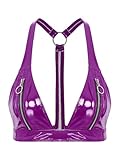 Sxiwei Donna Wetlook Reggiseno Lucido Effetto Pelle Push Up Senza Ferretto Sexy Bikini Top Bustier Aperto Lingerie con Cerniera alle Coppe Abiti Gogo Clubwear Viola S