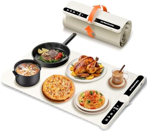 Food Warming Mat, 24x15 Inches Electric Warming Mat with 9 Level Temperature Settings, Child Lock & Auto Shut-Off, Foldable Roll Up Food Warmer Mat for Gatherings,Parties, Buffets, Daily Use