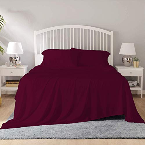 Image of YRM Bedding's - Egyptian Cotton Bedsheet 400-TC Premium Hotel Quality 1 Bedsheet (92x102) + 2 Pillow Covers (18x28) - (Queen Size, Wine Color)