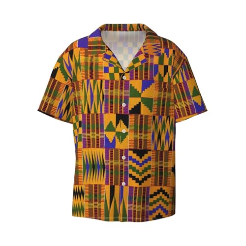 MLTRFGJ Chemise à manches courtes pour homme avec motif ethnique africain - Décontracté - Col cubain - Doux et respirant, Noir , S