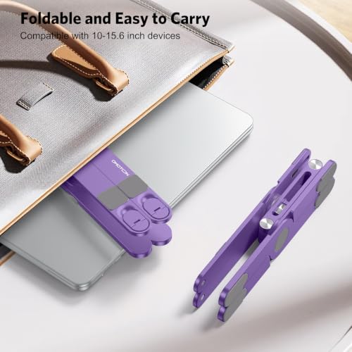 Image of OMOTON 360 Rotating Laptop Stand Riser for Desk, Ergonomic Foldable Computer Stand Adjustable Height Angles for Collaborative Work, Easy Storage Fit Macbooks,All Laptops up to 16 inches, Purple