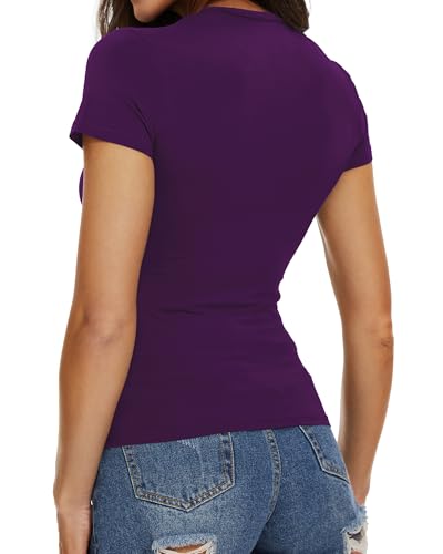 Image of Womens Basic Tees Summer Short Sleeve Shirts Slim Fit Tight T Shirt Going Out Tops Trendy 2026