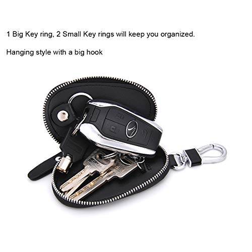 Contacts Genuine Leather Car Key Case Wallet Key Holder Bag for Men Women Black - Image 3
