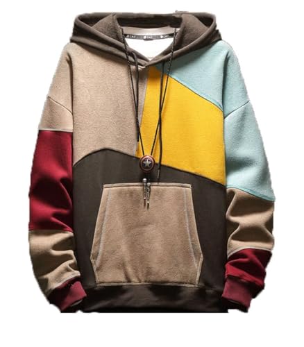FTIMILD Men's Color Block Hoodie Casual Cotton Blend Pullover with Drawstring Lightweight Breathable Sweatshirt