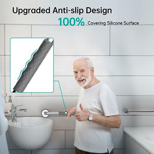 opove 16" Grab Bars for Shower and Bathroom, Anti-Slip Shower Handles for Elderly, Seniors, Handicap & Pregnant Women, Gray (2 Pack) - Thumbnail 4