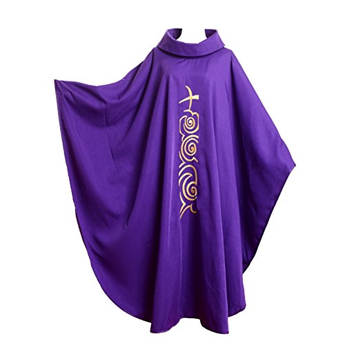 BLESSUME Priest Chasuble Vestments Robe Roll Collar Embroidery Mass Garment2