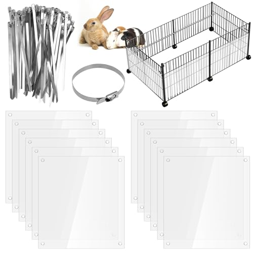 GBKDQQ 12 stycken husdjursburar, 21 x 26 cm transparent urinförsvarsplattor av plast med 50 buntband av rostfritt stål, bururinskydd för kaniner, marsvin, hamstrar, chinchillor