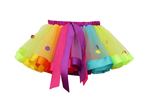 Nexlomos Girls Colorful Rainbow Layered Ribbon Tiered Ballet Tutu Skirt (Wafer Rainbow,Small/1-3 Years) #TOP2