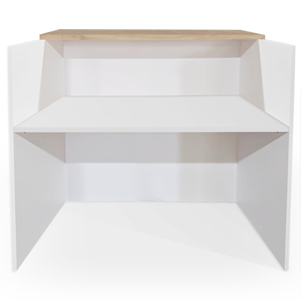 Mostrador Osiris Basic. Mostrador de Recepción para Oficina, Tienda, Clínica. Fácil Montaje (160cm Ancho, Roble)
