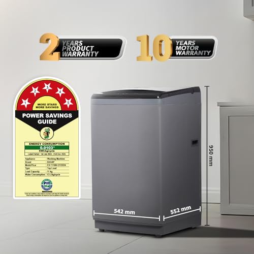 Image of SHARP 11 kg Fully Automatic Top Load Washing Machine with Toughened Glass I JAPAN QUALITY I Hot & Cold Water Dual Inlet, Soft Close, Add Laundry I 10 Wash Mode I SS Pulsator I ES-T110N-GY I Inox Grey