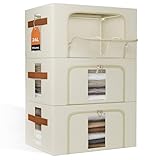 NiuBeBe Cajas Almacenaje Ropa Apilables: Caja Plegable con Estructura Metálica para Guardar Ropa Tela, Fundas y Bolsas en Armario y Debajo de las Cama (Beige 3x24L) 40 x 30 x 20 cm