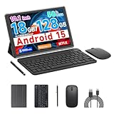 COOPERS Tablet Android 15, 10 inch Tablet 18GB RAM+128GB ROM 2TB Expandable, 2.0Ghz Quad-core Processor, 5G WiFi6 BT5.0, Dual Cameras, 2 in 1 Tablets with Keyboard Case Mouse Stylus, Widevine L1 Black