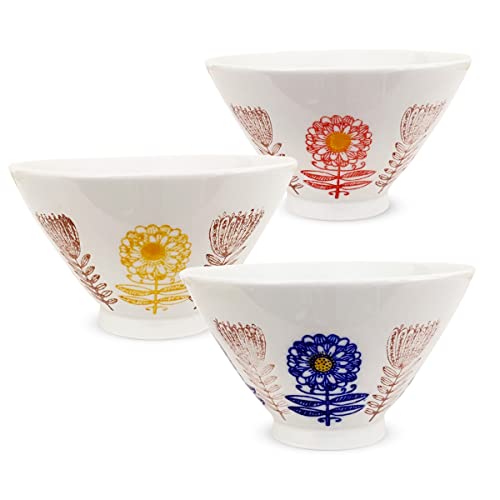 J-kitchens 勲山窯 茶碗 3個セット直径 11cm 高さ 6.5cm 北欧の花 波佐見焼 日本製