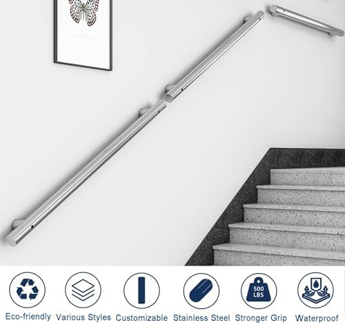 Stainless Steel Outdoor Step il Safety Bar for Stairs Wall-Mounted Railing for Garage Patio and Backyard -& Stylish Support Solution