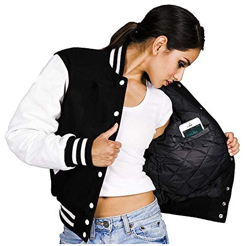 Stewart & Strauss Varsity Letterman Jacket Black Wool & White Leather,C101-3XL - Thumbnail 4