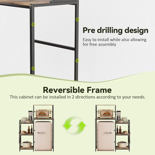 3-Tier Mini Fridge Stand Kitchen Cabinet, Bakers Rack with Microwave Oven Stand, Coffee Bar Station and Utility Organizer Shelf for Dorm Kitchen Spices, Pots (Black) - Image 5