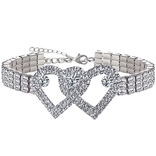 Yfstyle 1Pcs Heart Rhinestone Anklet Cubic Zirconia Tennis Anklets Heart Anklet Rhinestone Double Heart Ankle Bracelets For Women Crystal Ankle For Women Heart Anklet Beach Foot Jewelry-Silver Heart #TOP17