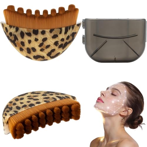 Brosse Lymphatique Visage Léopard, Drainage Visage Efficace, 2 Pièces Massage Anti Gonflement, Effet Lifting Naturel Immédiat, Sculpte Mâchoire et Ovale, Design Tendance