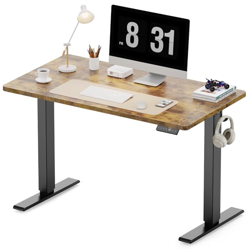 WALKINGDESK Höhenverstellbarer Schreibtisch, Elektrisch 100 x 60 cm Computertisch, Steh-Sitz Tisch Höhenverstellbar mit 4 Memory Funktion, Standing Desk mit 2 Haken Verbindungsplatte, Rustikales Braun