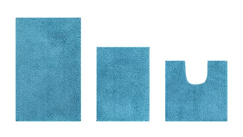 Better Trends Micro Plush Collection Tufted 100% Polyester 3 Piece Set (17" x 24" | 20" x 20" | 21" x 34") Bath Rug Set, Teal