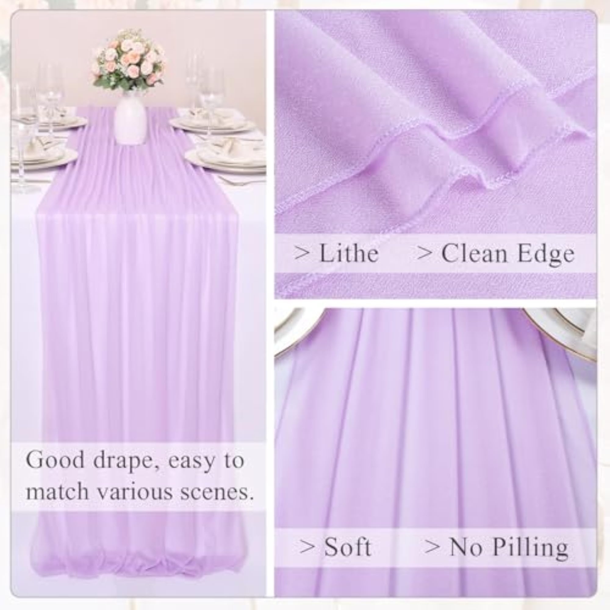 Lavender Chiffon Table Runners for Romantic Weddings