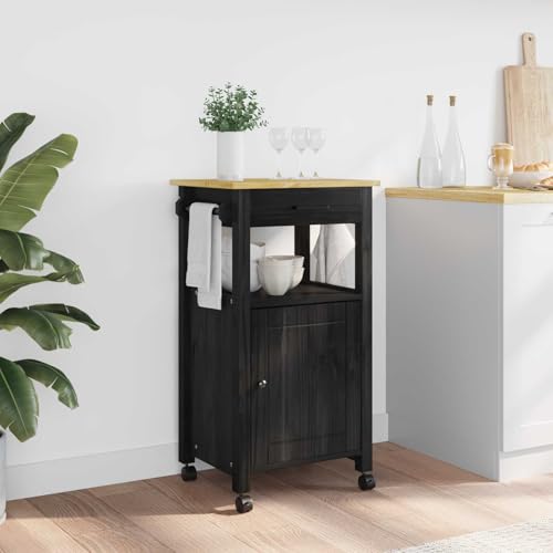Plumbpyr Monza - Carrito de cocina (madera maciza de pino, 48 x 40 x 88,5 cm, con espacio de almacenamiento, cajón, estantería y ruedas giratorias de 360° para cocina, comedor, bar y organizador de